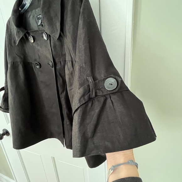 Sandro 100% Linen Black Double Breasted Swing Jacket Blazer 3/4 Sleeves Size XL - Picture 4 of 13
